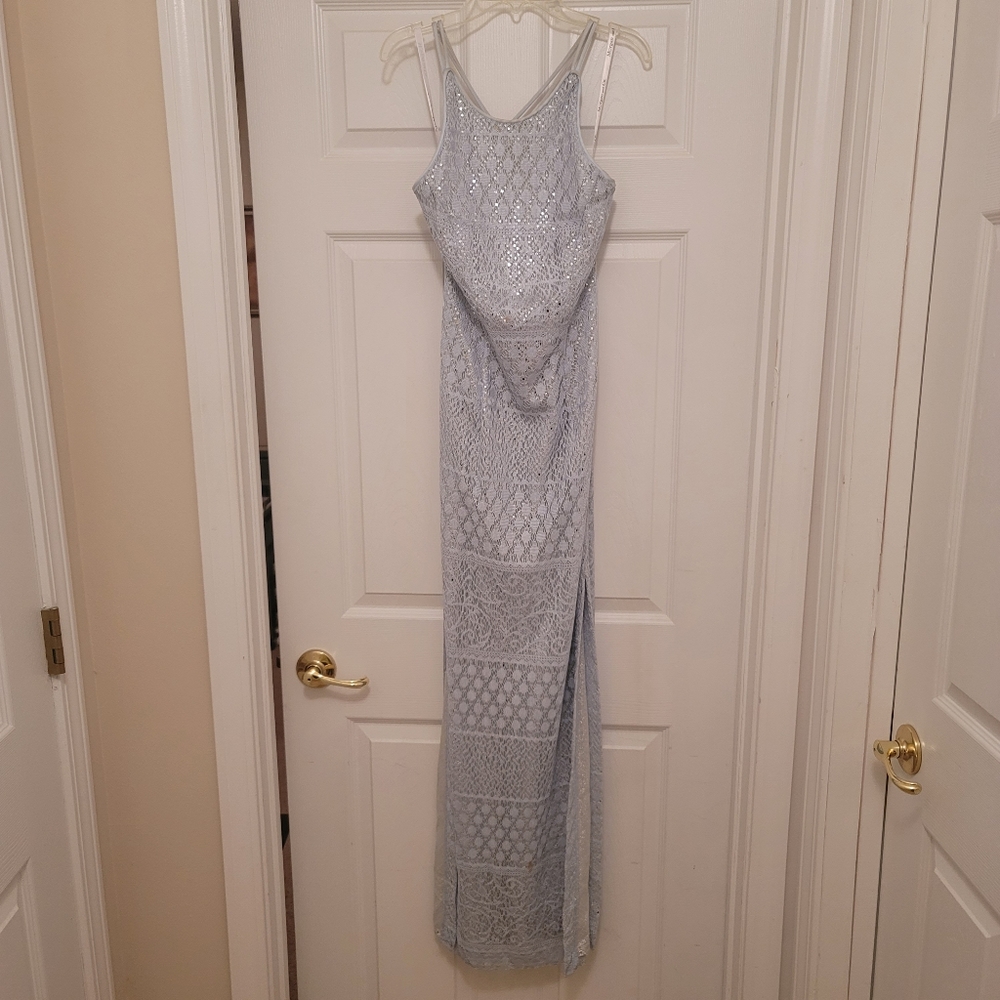 Light blue silver sequined dress
